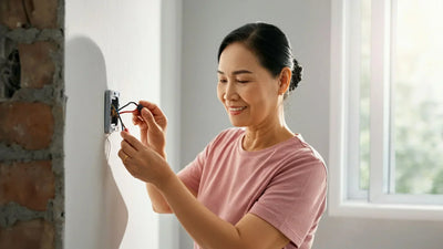 A woman working with electrical wiring.