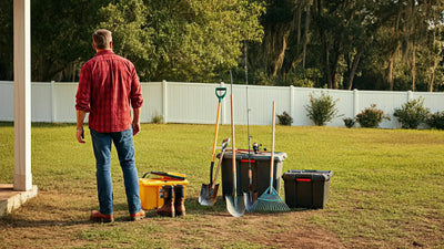 A well-organized portable storage shed in a backyard, ideal for decluttering and protecting belongings
