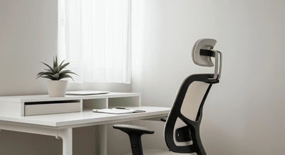 Home office featuring a tidy desk, ergonomic chair, and minimal decor, creating a clean and focused workspace.