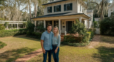 Weatherproof metal backyard shed with a sloped roof and double doors in a landscaped yard.