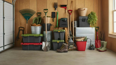 Garage tools and bins organized to show the need for storage sheds in Warner Robins, GA.