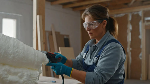  A woman working with insulation materials.